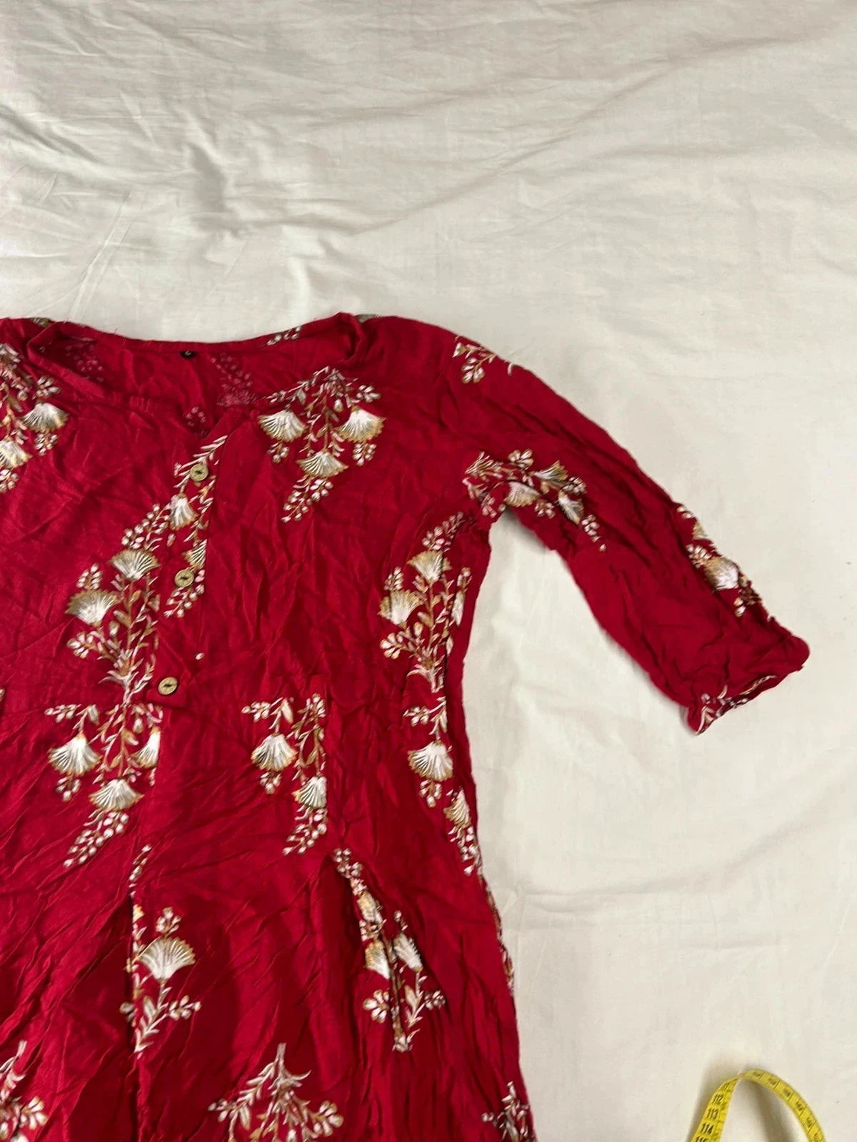 Vestido con estampado vintage rojo burdeos – photo 4